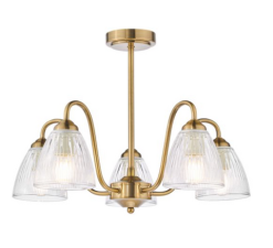5 Light Glynis Semi Flush Antique Bronze and Ribbed Glass Ceiling Light