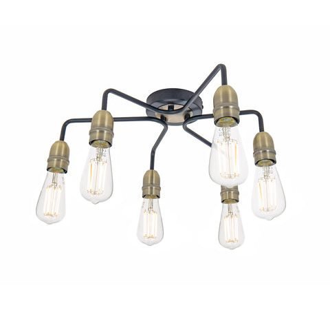 Kiefer 6 Light Flush- Black & Antique Brass