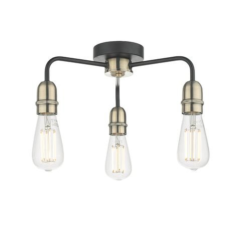 Kiefer 3lt Flush - Black & Antique Brass