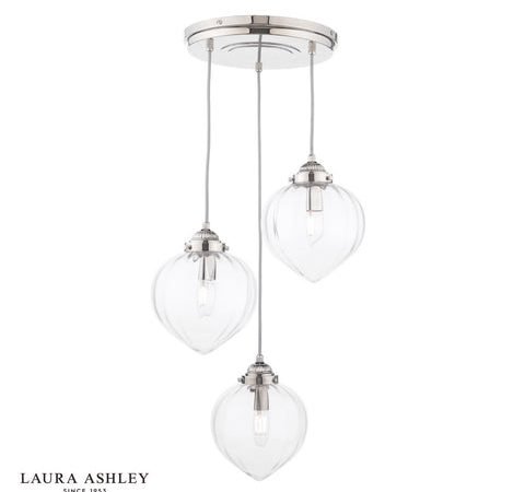 Laura Ashley Whitham 3 Light Cluster Pendant Polished Nickel and Ribbed Glass