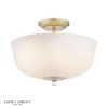 Laura Ashley Cossington 2 Light Semi-Flush Matt Antique Brass and White Marble Effect Glass