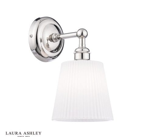 Laura Ashley Callaghan Wall Light Polished Nickel and White Ribbed Glass IP44