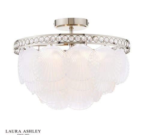 Laura Ashley Caverton 4 Light Semi-Flush Polished Nickel and White Glass
