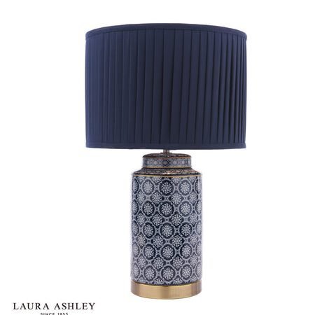 Laura Ashley Knipton Table Lamp Blue Ceramic and Antique Brass With Shade