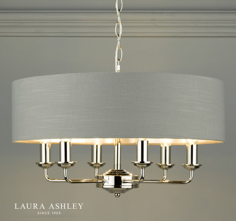 Laura Ashley Sorrento Polished Nickel 6 Light Armed Fitting Ceiling Light with Charcoal Shade