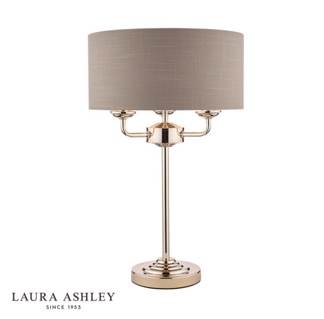 Laura Ashley Sorrento Polished Nickel 3 Light Table Lamp with Charcoal Shade