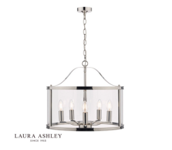 Laura Ashley Harrington 5lt Pendant Polished Nickel Glass