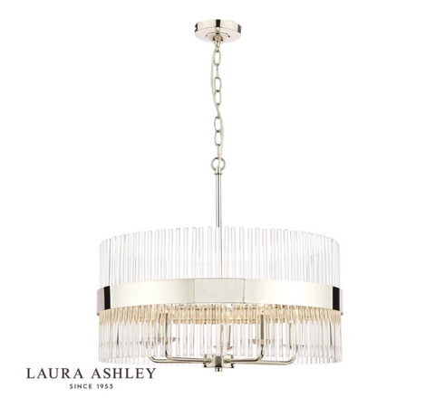 Laura Ashley Alexa 5lt Pendant Polished Nickel Glass Rods