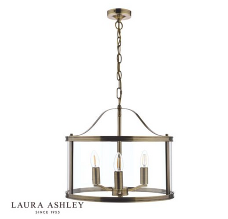 Laura Ashley Harrington 3lt Pendant Antique Brass Glass