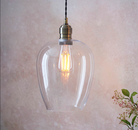 Clear glass & antique brass pendant
