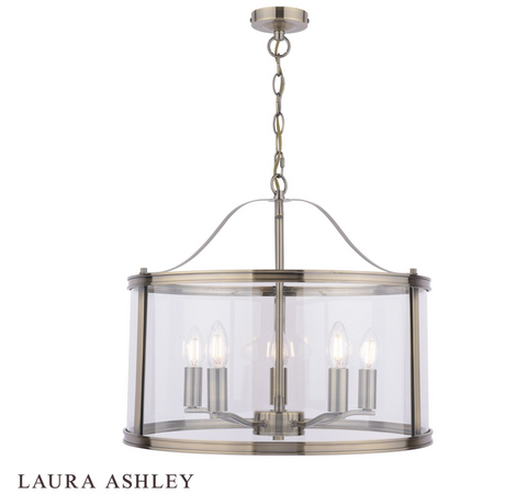 Laura Ashley Harrington 5 Light Pendant Antique Brass & Glass