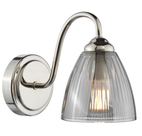 1 Light Glynis Polished Nickel and Smoked Ribbed Glass Wall Light