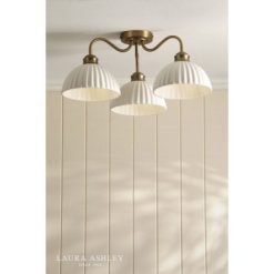 Laura Ashley Durford 3 Light Semi-Flush Matt Antique Brass and White Ceramic