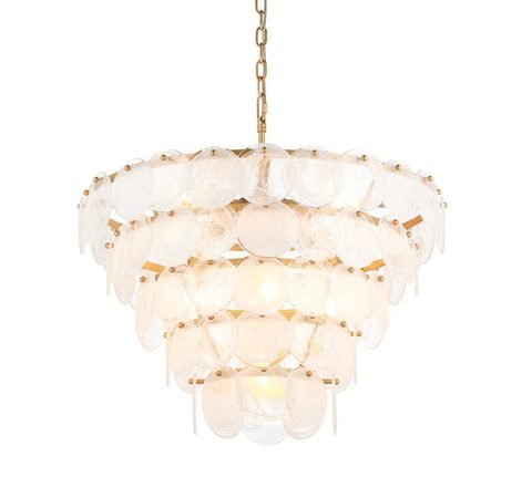 Tiered White Clear Glass Pendant Light – Antique Gold Chandelier