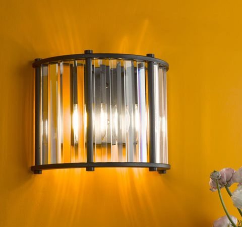 Kiran 2 Light Wall Light Satin Black and Crystal