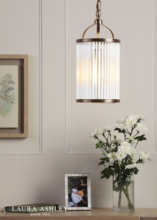 Laura Ashley Sutton Pendant Matt Antique Brass and Ribbed Glass