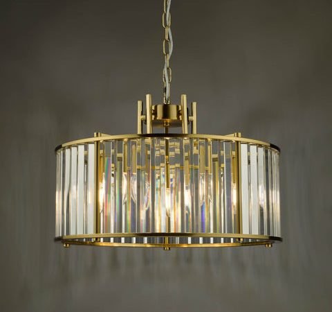 Kiran 5 Light Pendant Natural Brass and Crystal