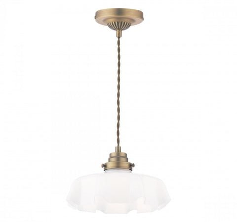 Laura Ashley Banham Pendant Matt Antique Brass and White Glass