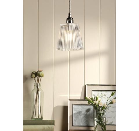 Laura Ashley Callaghan Pendant Polished Nickel and Ribbed Glass