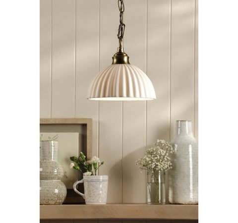 Laura Ashley Durford Pendant Matt Antique Brass and White Ceramic