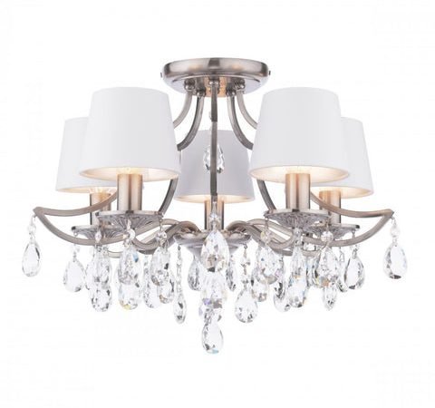 Laura Ashley Enstone 5 Light Semi-Flush Polished Nickel and Crystal With Shade