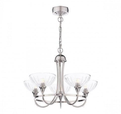 Laura Ashley Wellham 5 Light Armed Pendant Polished Nickel and Ribbed Glass